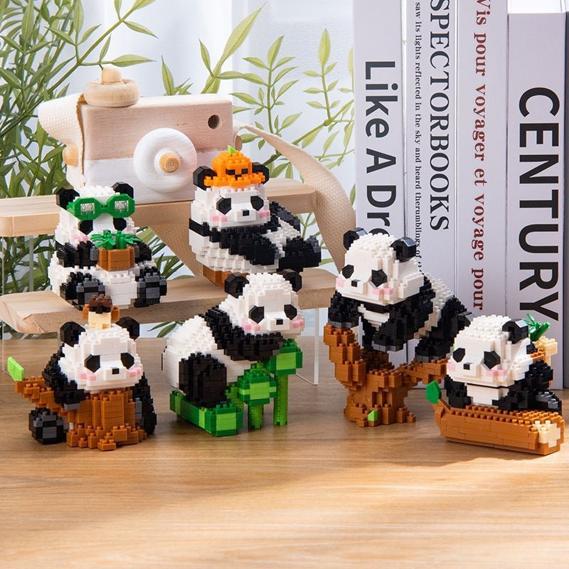 National treasure giant panda Hua Hua original Menglan's swing model children's assembled building blocks floor toys