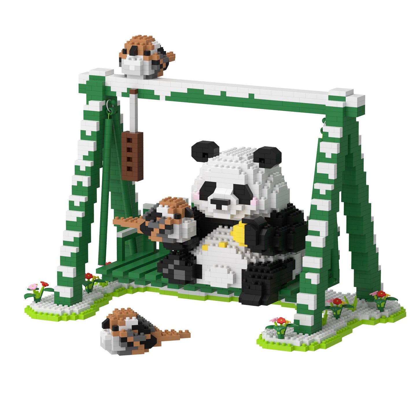 National treasure giant panda Hua Hua original Menglan's swing model children's assembled building blocks floor toys