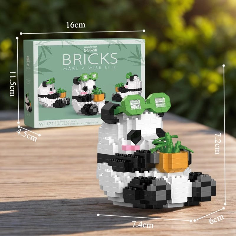 National treasure giant panda Hua Hua original Menglan's swing model children's assembled building blocks floor toys